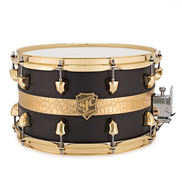 SJC Drums 14x8 Custom Leather Snare Drum, Black & Gold Gator