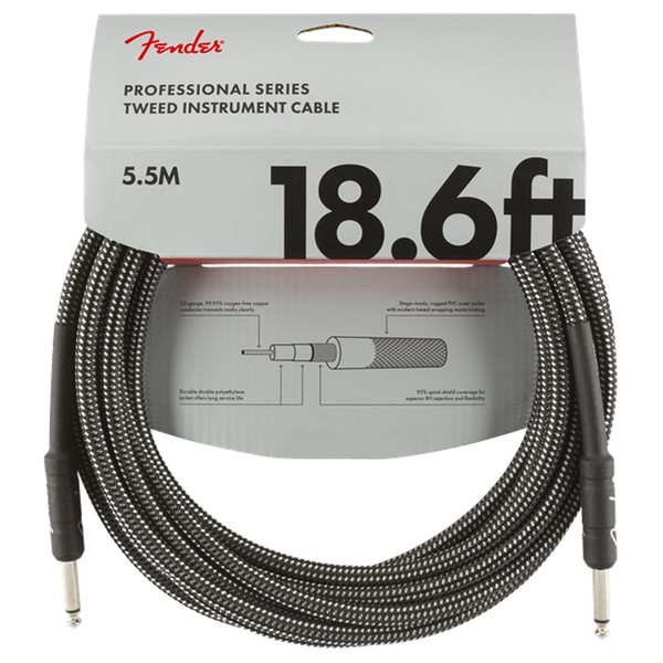 Fender Professional 18.6ft Straight Instrument Cable, Gray Tweed - Pack