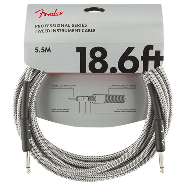 Fender Professional 18.6ft Straight Instrument Cable, White Tweed - Pack