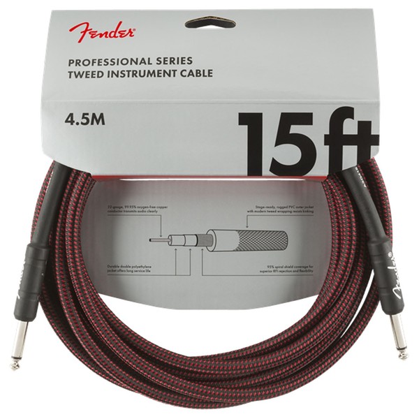 Fender Professional 15ft Straight Instrument Cable, Red Tweed - Pack