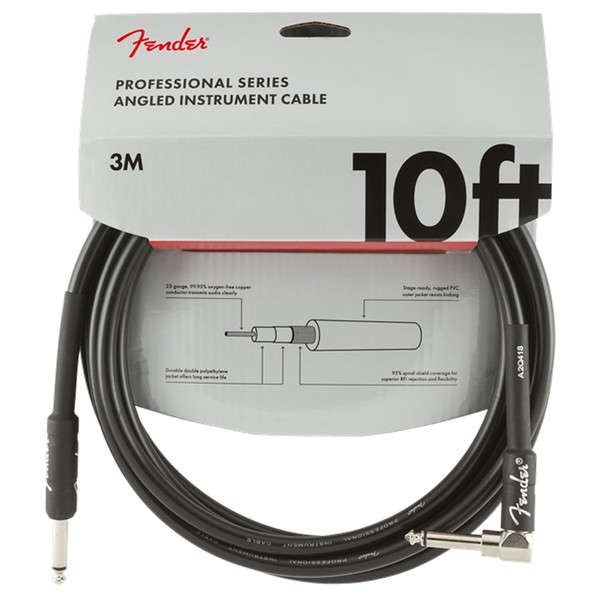 Fender Professional 10ft Straight/Angle Instrument Cable, Black - Pack