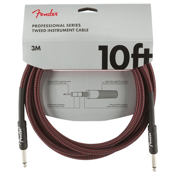 Fender Professional 10ft Straight Instrument Cable, Red Tweed - Pack