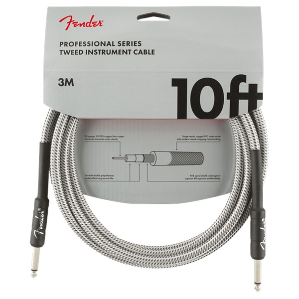 Fender Professional 10ft Straight Instrument Cable, White Tweed - Pack