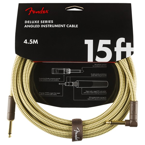Fender Deluxe 15ft Straight/Angle Instrument Cable, Tweed - Pack