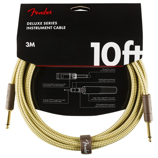 Fender Deluxe 10ft Straight Instrument Cable, Tweed- Pack