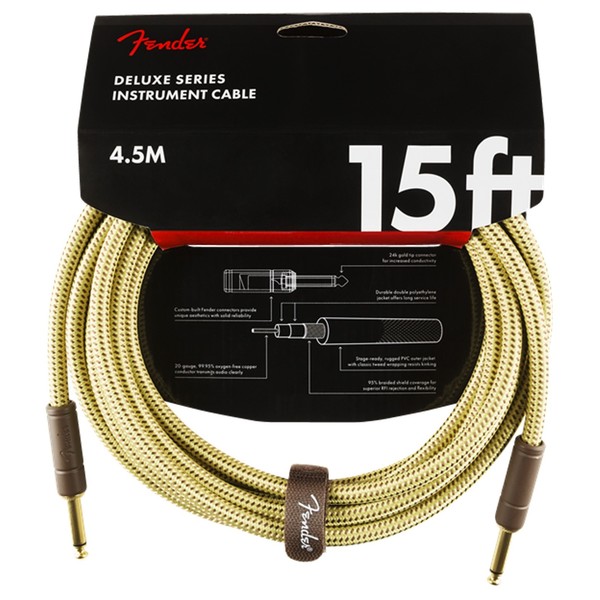 Fender Deluxe 15ft Straight Instrument Cable, Tweed - Pack