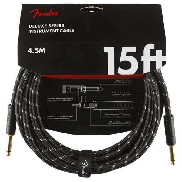 Fender Deluxe 15ft Straight Instrument Cable, Black Tweed - Pack