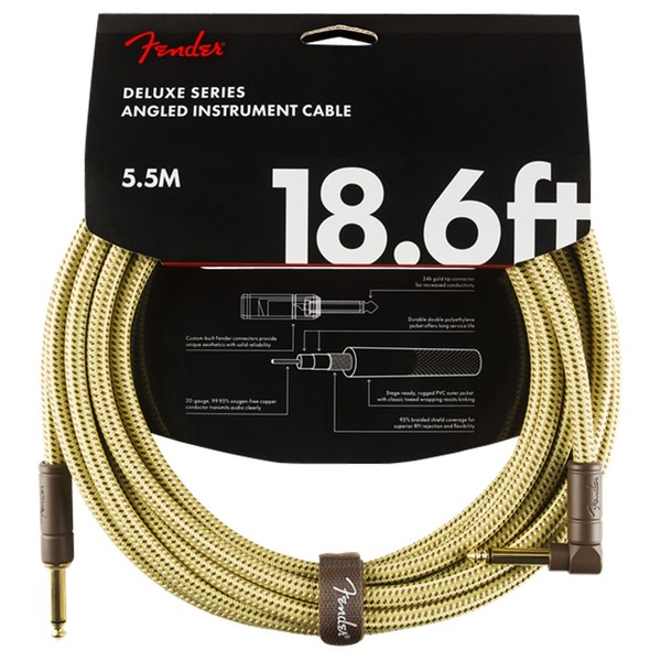 Fender Deluxe 18.6ft Straight/Angle Instrument Cable, Tweed - Pack