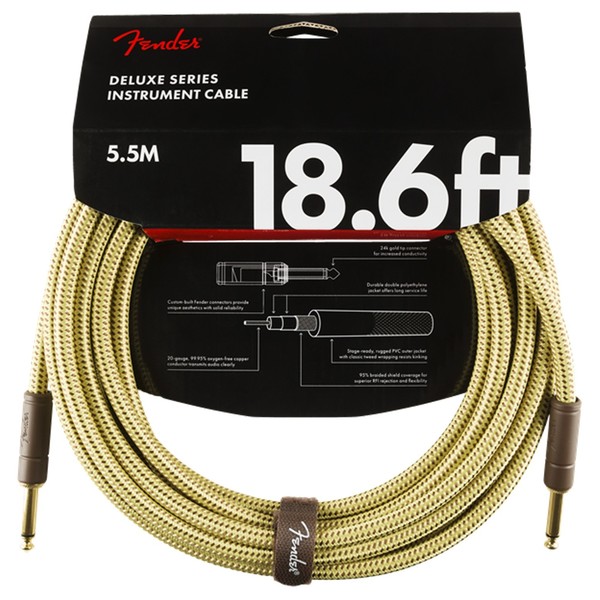 Fender Deluxe 18.6ft Straight Instrument Cable, Tweed - Pack