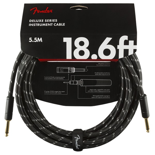 Fender Deluxe 18.6ft Straight Instrument Cable, Black Tweed - Pack