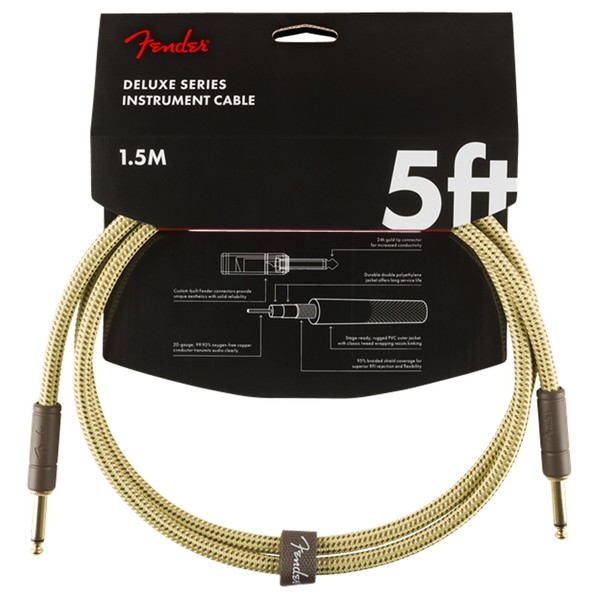 Fender Deluxe 5ft Straight Instrument Cable, Tweed - Pack