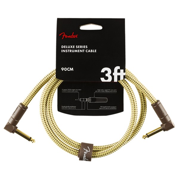 Fender Deluxe 3ft Angle Instrument Cable, Tweed - Pack