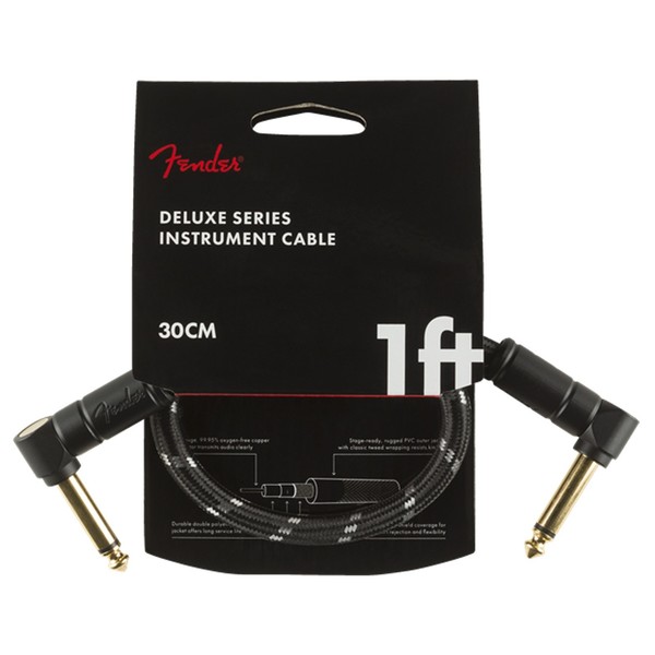 Fender Deluxe 1ft Angle Instrument Cable, Black Tweed - Pack