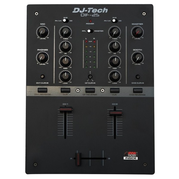DJ Tech DIF-2S 2-Channel DJ Scratch Mixer, Black - Top
