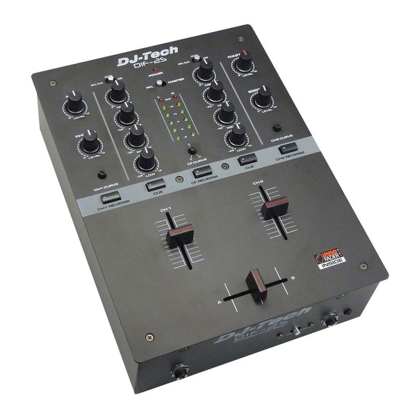 DJ Tech DIF-2S 2-Channel DJ Scratch Mixer, Black - Angled