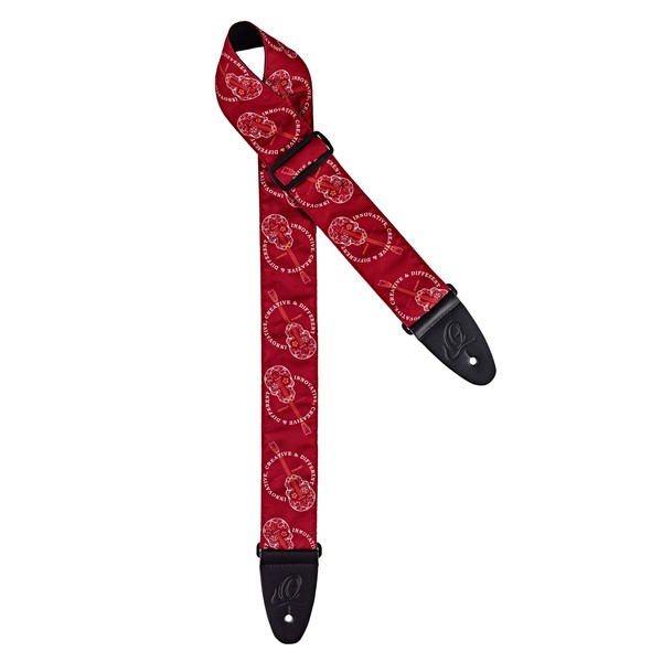 Ortega OSN-65SKBU Nylon Guitar Strap, Burgundy Red w/ Skulls