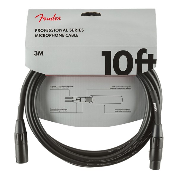 Fender Professional 10ft Microphone Cable, Black - Front 
