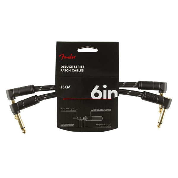 Fender Deluxe 6" Patch Cable 2- Pack, Black Tweed - Front