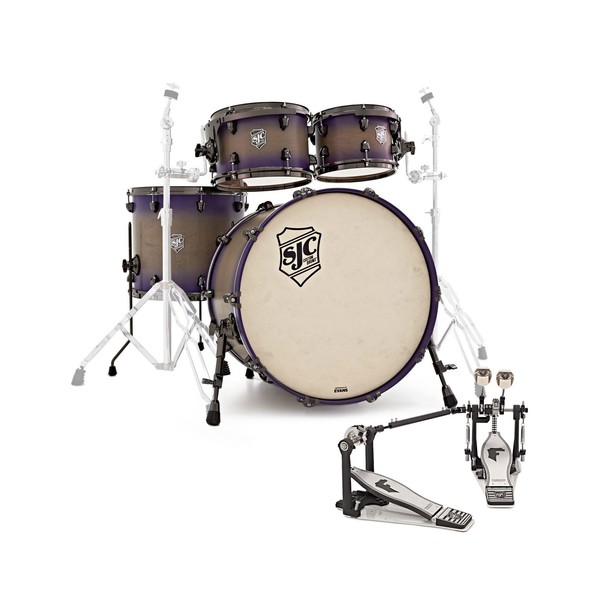 SJC Custom Drums 22" 4pc Shell Pack, Grey To Purple Burst FREE Pedal - Main Image