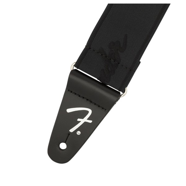 Fender WeighLess 2" Running Logo Guitar Strap, Black/Black Hole