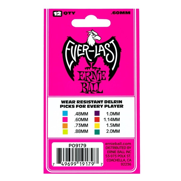 Ernie Ball Everlast 0.60mm Pink, 12 Pack - Packaging back 
