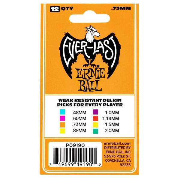Ernie Ball Everlast 0.73mm Orange, 12 Pack - Packaging back