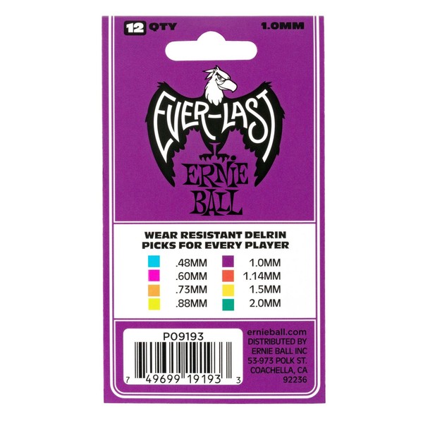 Ernie Ball Everlast 1.0mm Purple, 12 Pack - Packaging back