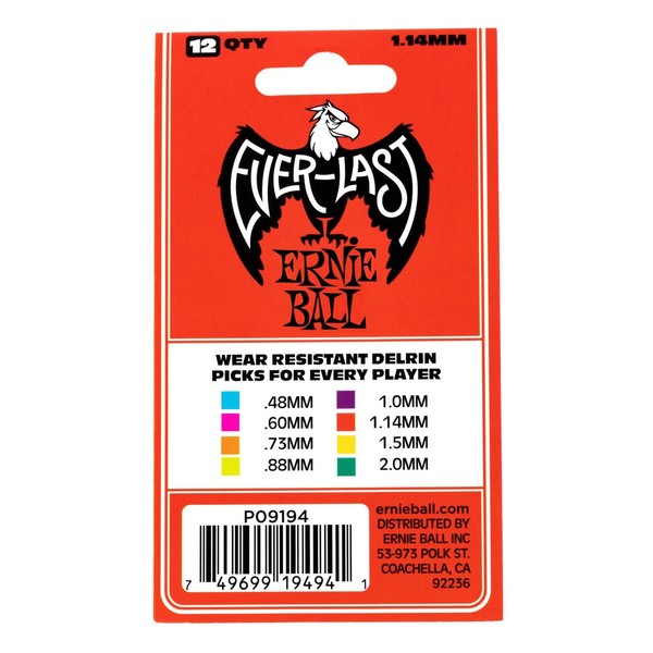 Ernie Ball Everlast 1.14mm Red, 12 Pack - Packaging back
