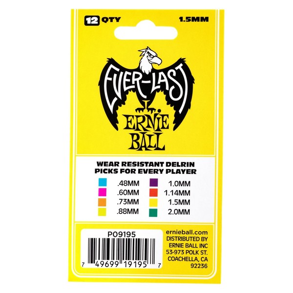 Ernie Ball Everlast 1.5mm Yellow, 12 Pack - Packaging back