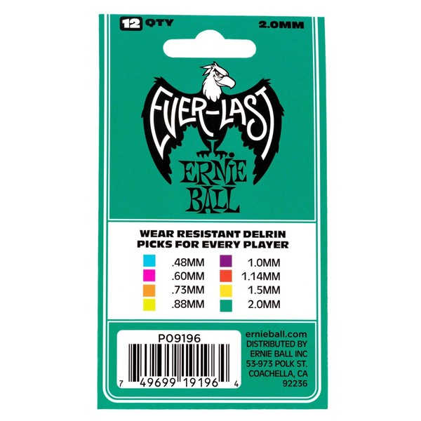 Ernie Ball Everlast 2.0mm Teal, 12 Pack - packaging back