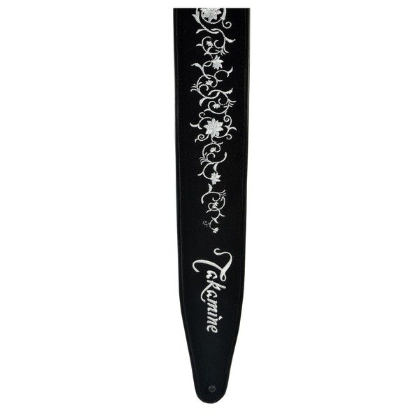 Takamine Guitar Strap, Black Suede & Embroidered Grassflower - pattern