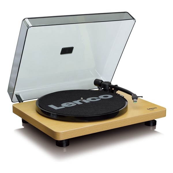 Lenco L-30 Turntable, Natural Wood - Angled