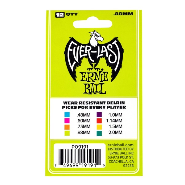 Ernie Ball Everlast 0.88mm Green, 12 Pack- Back
