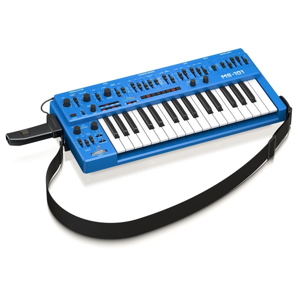 MS-101-BU Synthesizer - Angled with Strap