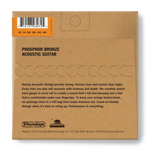 Dunlop Extra Light Phosphor Bronze Acoustic Guitar Strings - Back