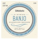 D'Addario EJ69 5 String Banjo Strings, Phosphor Bronze , Light 9-20
