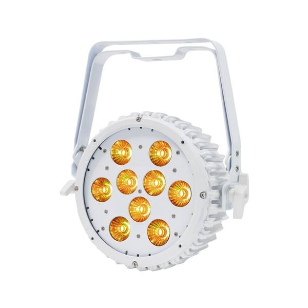LEDJ Intense 9P10 RGBAW LED Slim Par Can, White Housing, Front Angled Lit
