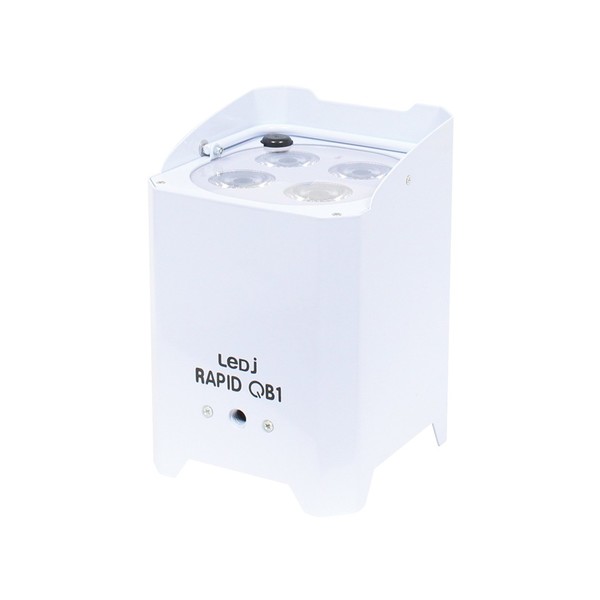 LEDJ Rapid QB1 RGBA Battery-Powered LED Uplighter, White Housing, Front Angled Unlit