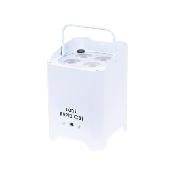 LEDJ Rapid QB1 RGBA Battery-Powered LED Uplighter, White Housing, Front Angled Handle Up