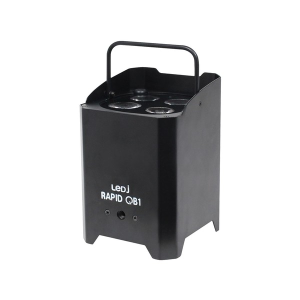 LEDJ Rapid QB1 RGBW Battery-Powered LED Uplighter, Black Housing, Front Angled Handle Up