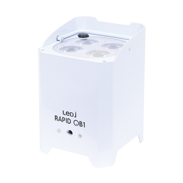 LEDJ Rapid QB1 RGBW Battery-Powered LED Uplighter, White Housing, Front Angled Unlit