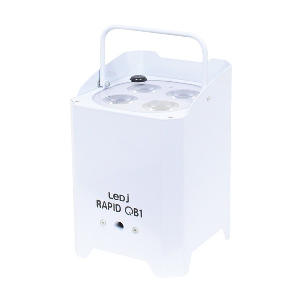 LEDJ Rapid QB1 RGBW Battery-Powered LED Uplighter, White Housing, Front Angled Handle Up