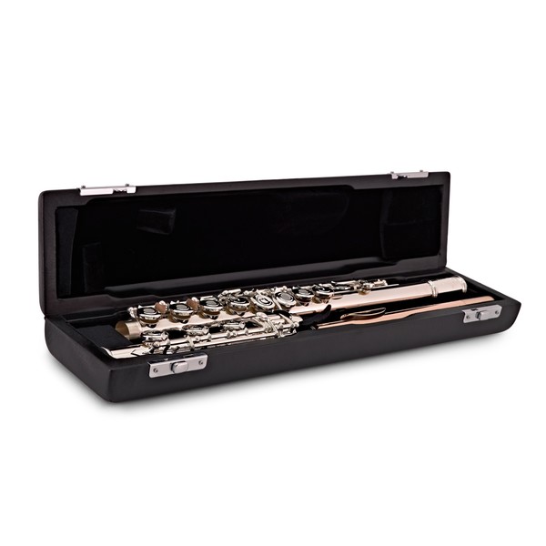 Powell Sonaré 705 Series Flute, Aurumite Headjoint with B Foot case open