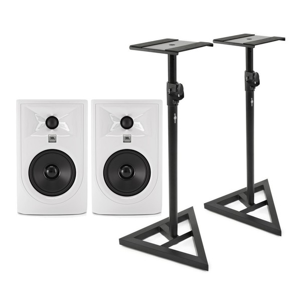 JBL 305P MKII Studio Monitors with Stands, White