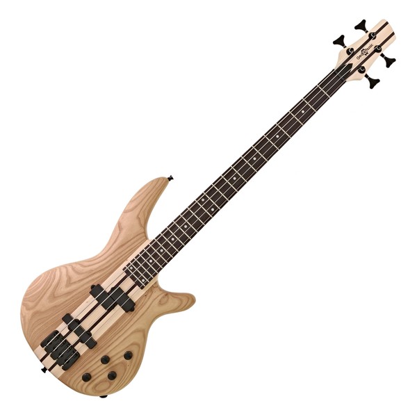 Oregon Neck Thru Bass Guitar + Case by Gear4music, Natural