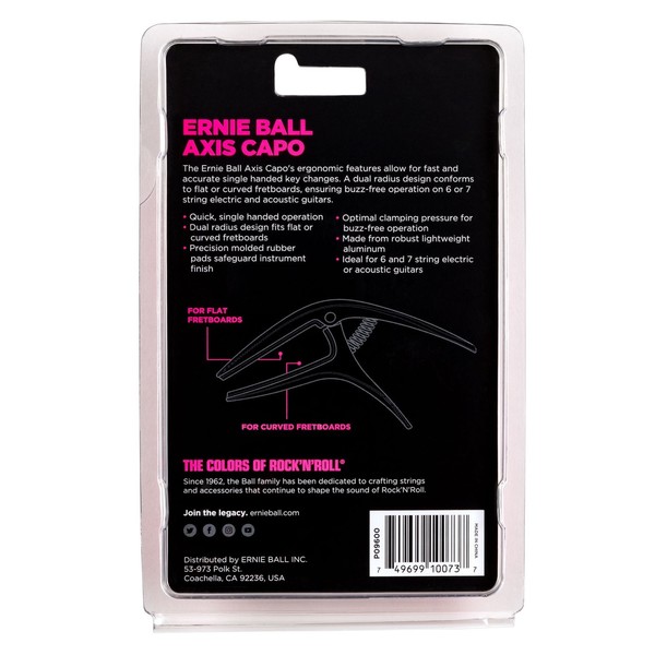 Ernie Ball Axis Capo, Black - Packaging Back