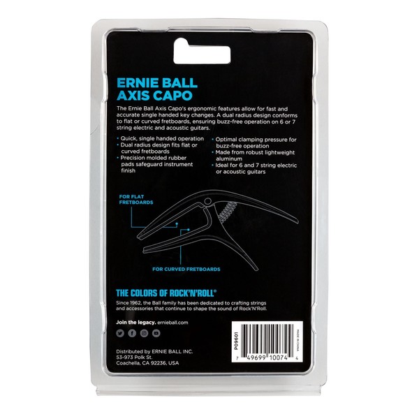 Ernie Ball Axis Capo, Silver - Packaging Back