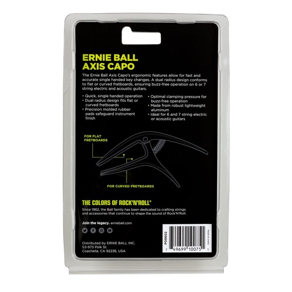 Ernie Ball Axis Capo, Bronze - Packaging Back