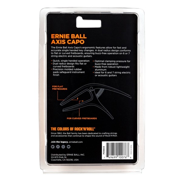 Ernie Ball Axis Capo, Gold - Packaging Back