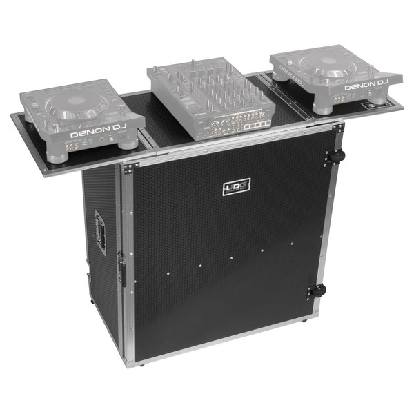 UDG FlightCase Fold Out DJ Table Plus (Wheels), Silver - Angled Top (Equipment Not Included)